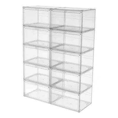 Custom Transparent Plastic Sneaker Stackable Shoe Storage Boxes Drop Front Acrylic Drawer Type Magnetic Clear Shoe Box